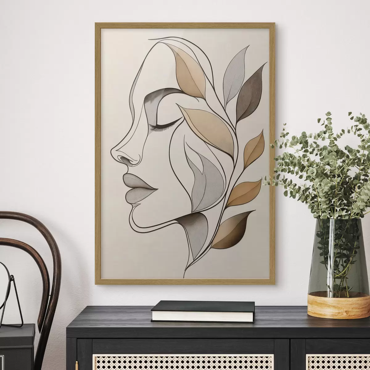 Poster Profilo di una donna con delle foglie f50998