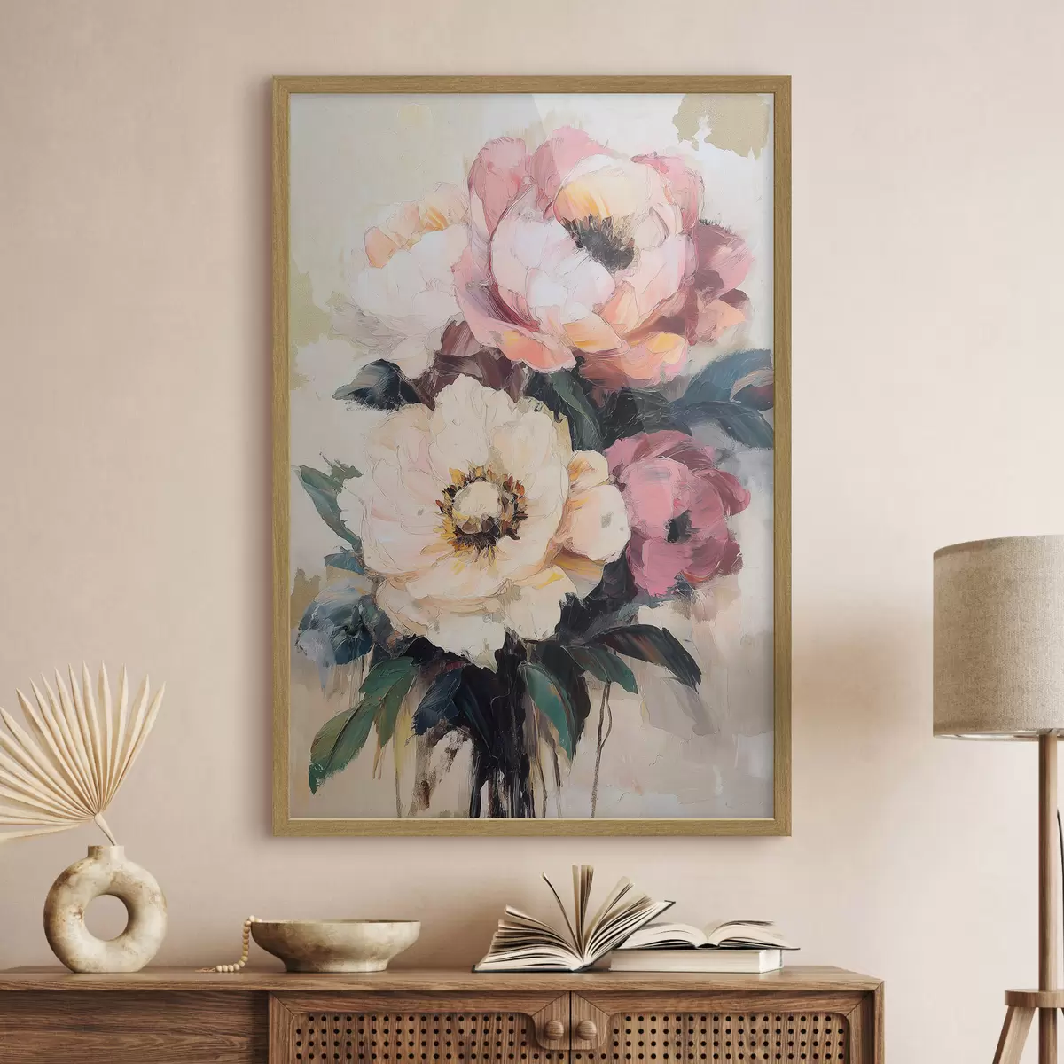 Poster Peonie rosa e color crema f51007