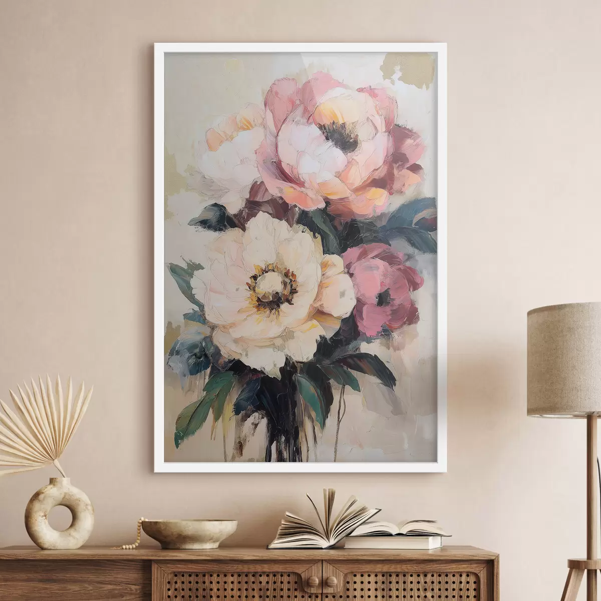 Poster Peonie rosa e color crema f51007