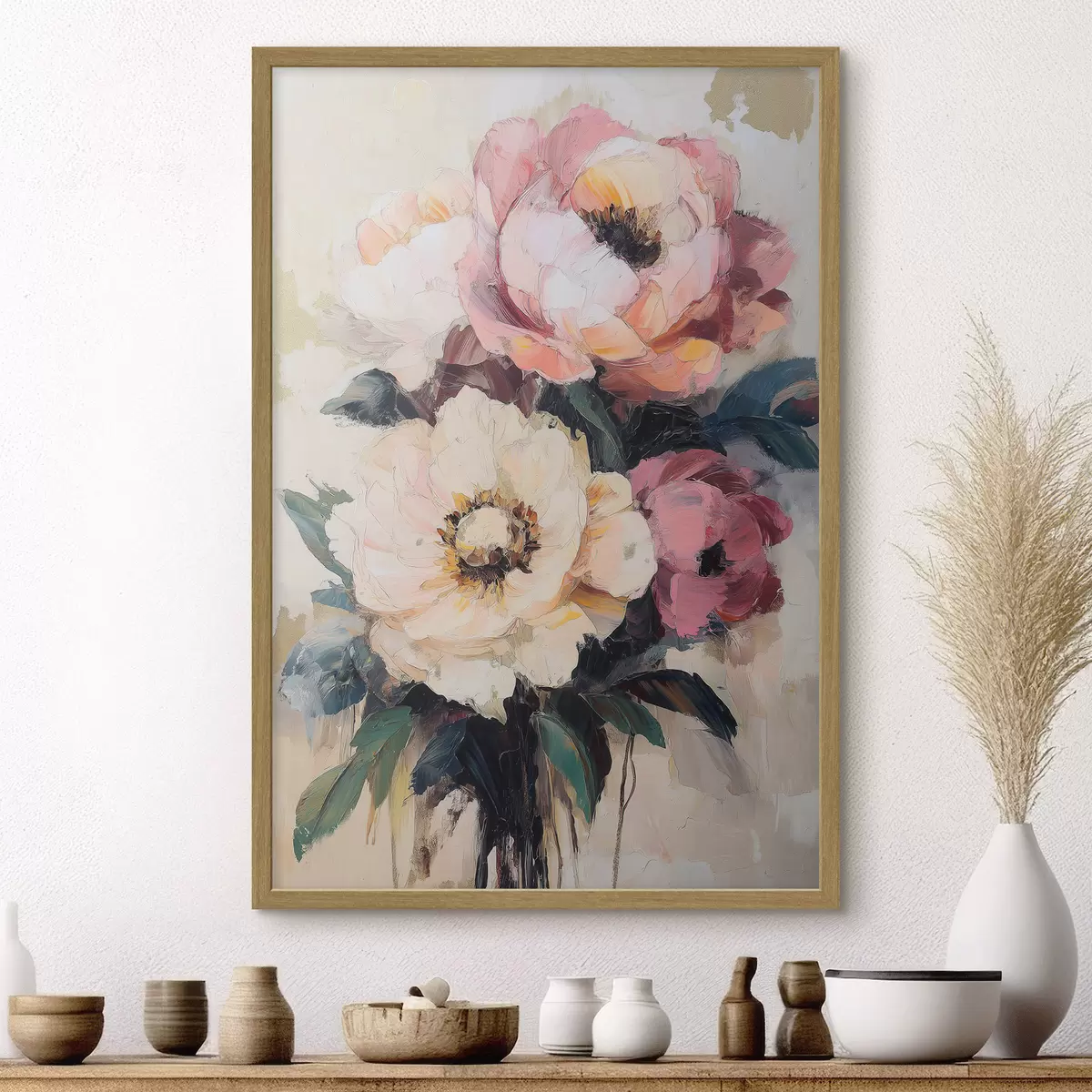 Poster Peonie rosa e color crema f51007