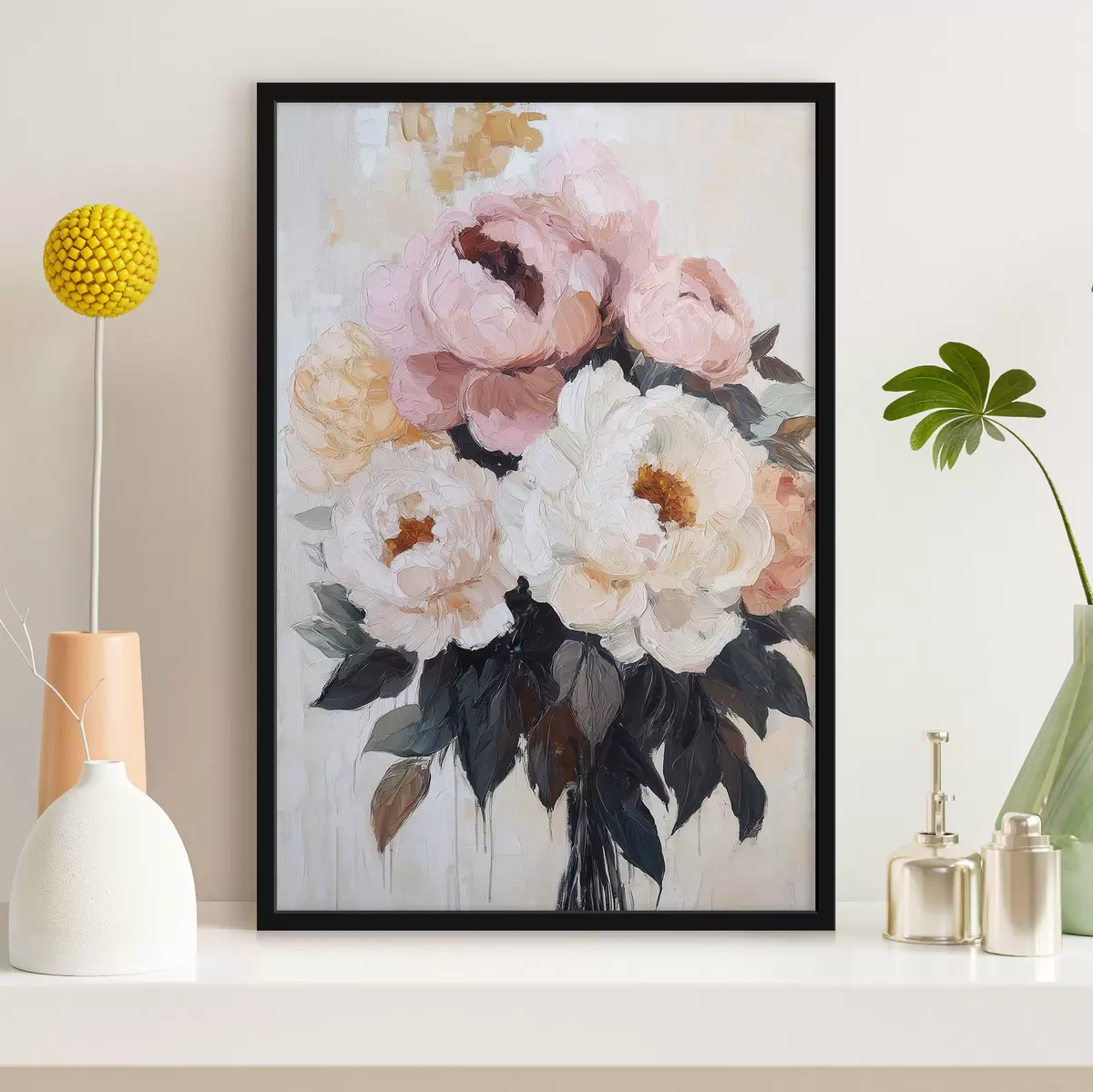 Poster Mazzo di peonie rosa e bianche f51008