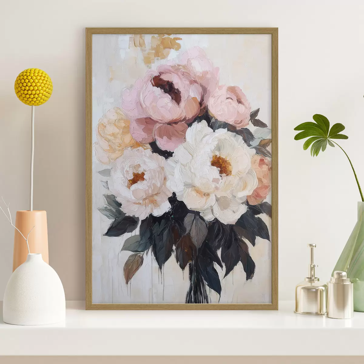 Poster Mazzo di peonie rosa e bianche f51008