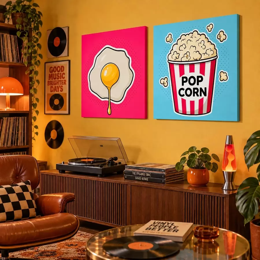 carta da parati Combinazione di opere d'arte raffiguranti uova fritte e popcorn nr. m31076