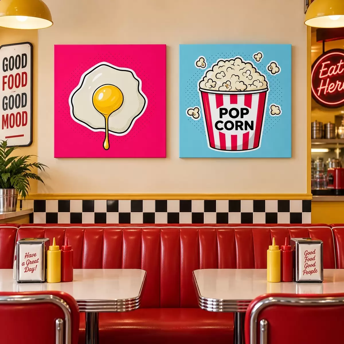 Quadro Combinazione di opere d'arte raffiguranti uova fritte e popcorn nr. m31076