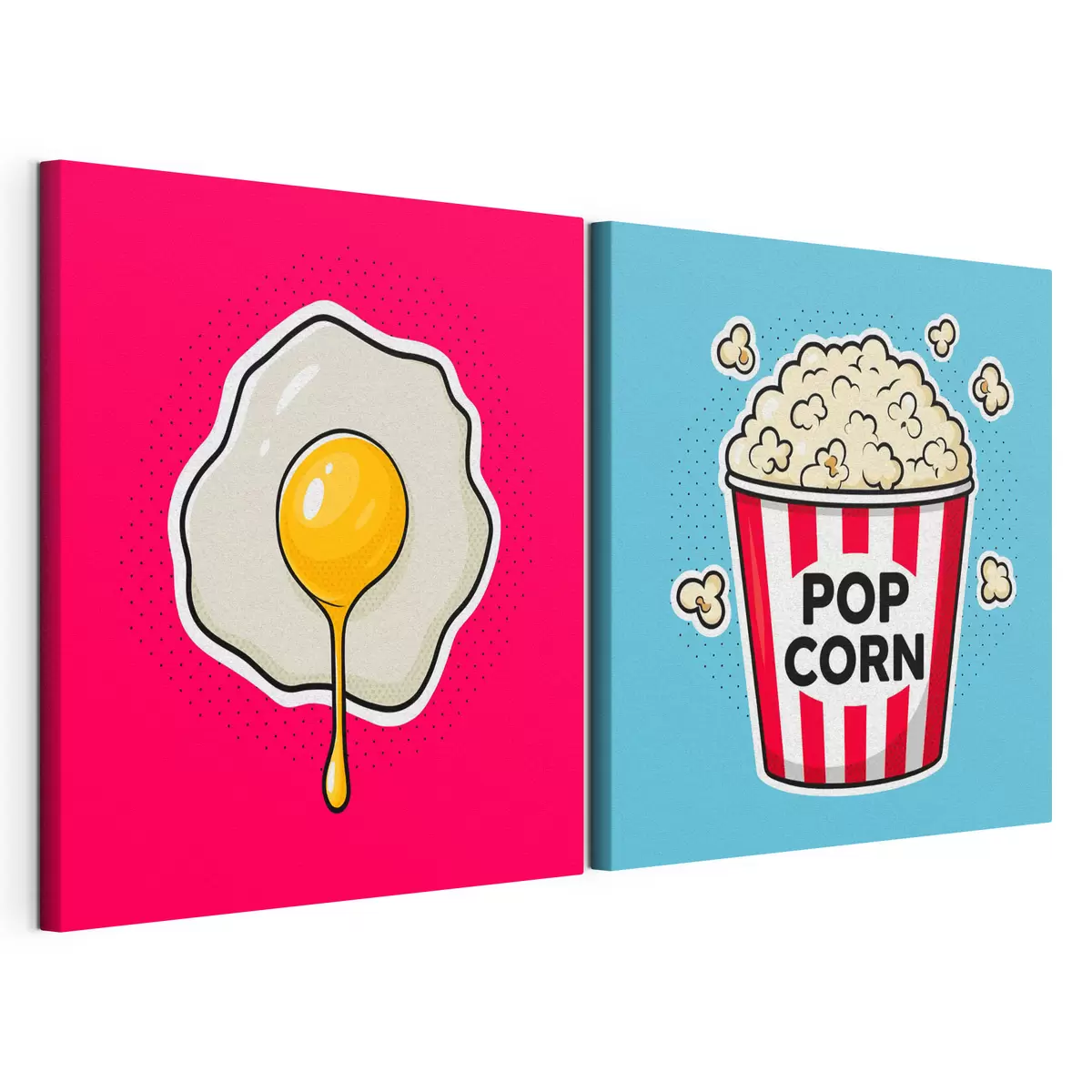 Quadro Combinazione di opere d'arte raffiguranti uova fritte e popcorn nr. m31076