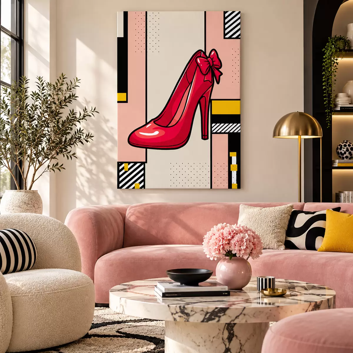 Quadro Elegante scarpa con tacco rosso e fiocco giocoso nr. s50785