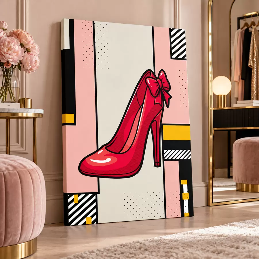 Quadro Elegante scarpa con tacco rosso e fiocco giocoso nr. s50785