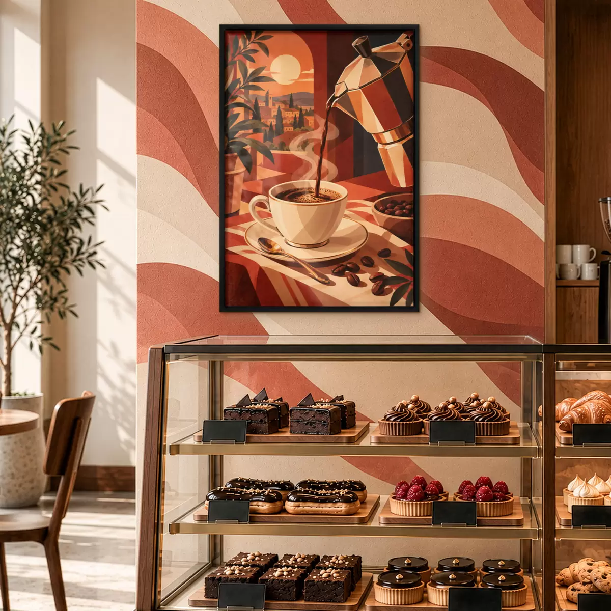 Poster Una tazza di caffè al mattino con una vista mozzafiato f50877
