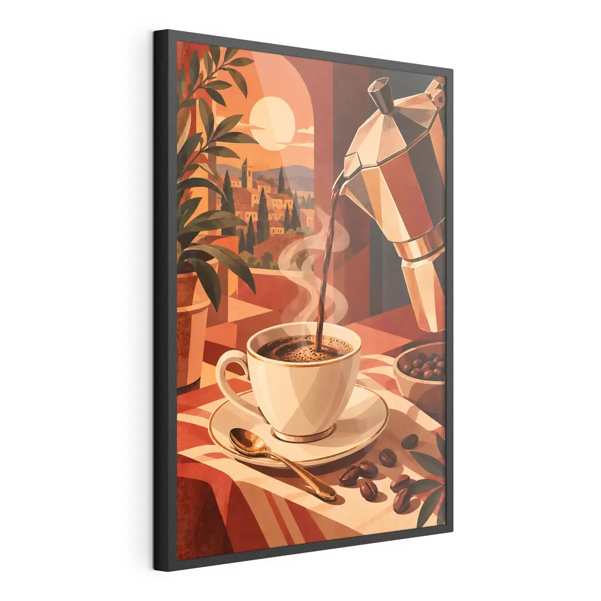 Poster Una tazza di caffè al mattino con una vista mozzafiato f50877