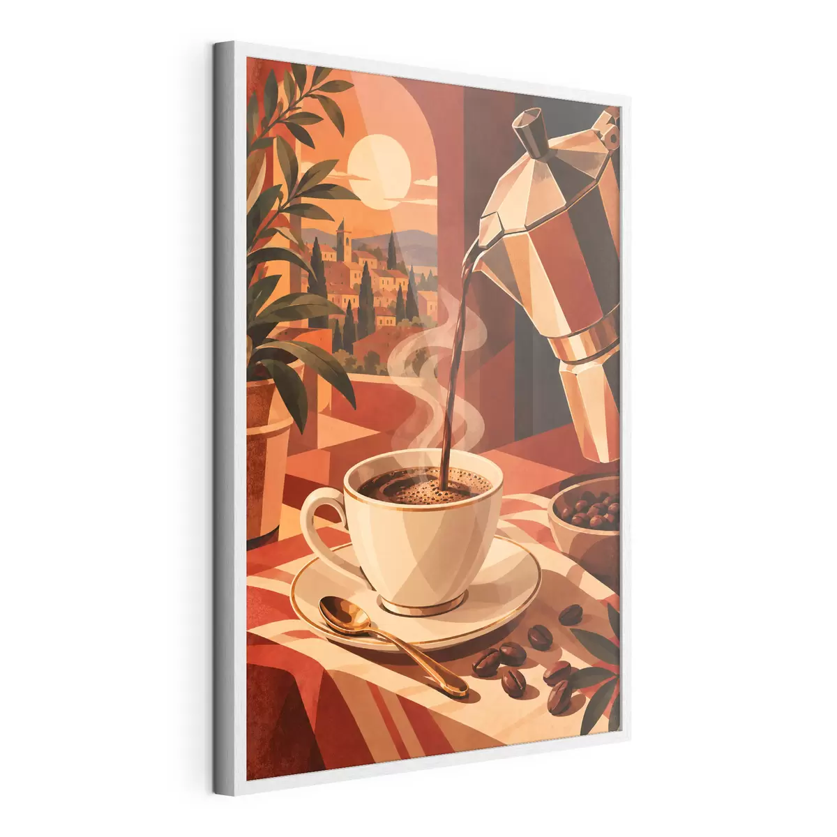 Poster Una tazza di caffè al mattino con una vista mozzafiato f50877