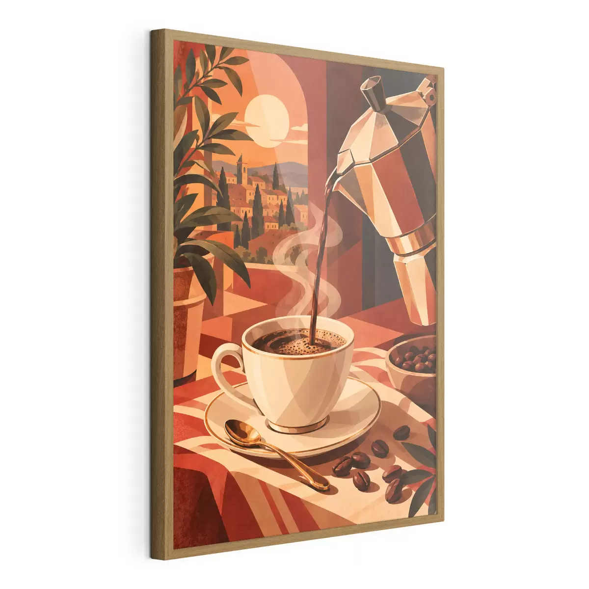 Poster Una tazza di caffè al mattino con una vista mozzafiato f50877
