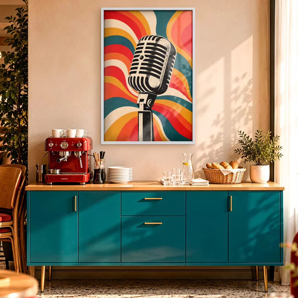 Poster Microfono vintage su uno sfondo vivace f50924