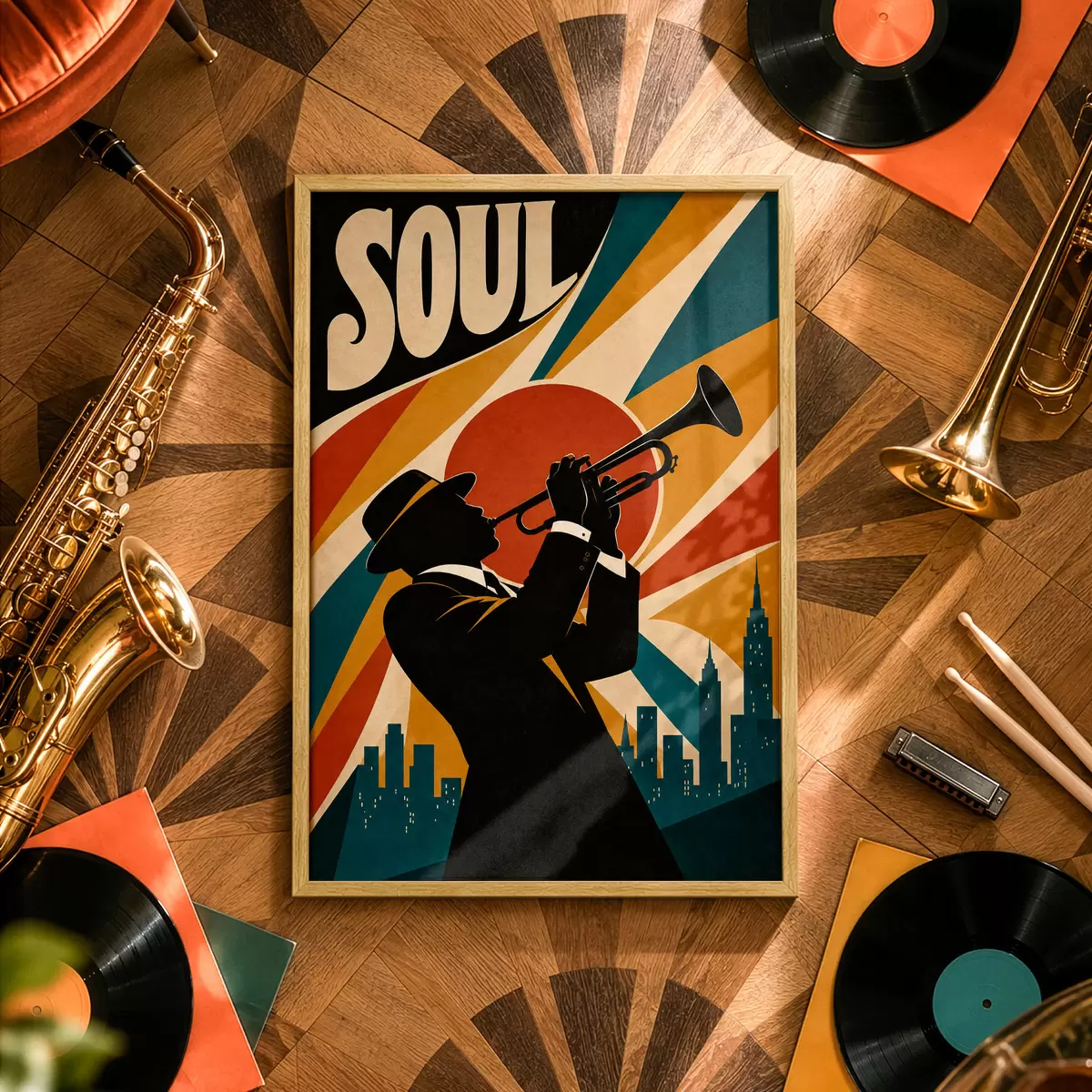 Poster Il jazz risuona tra i grattacieli della città f50925