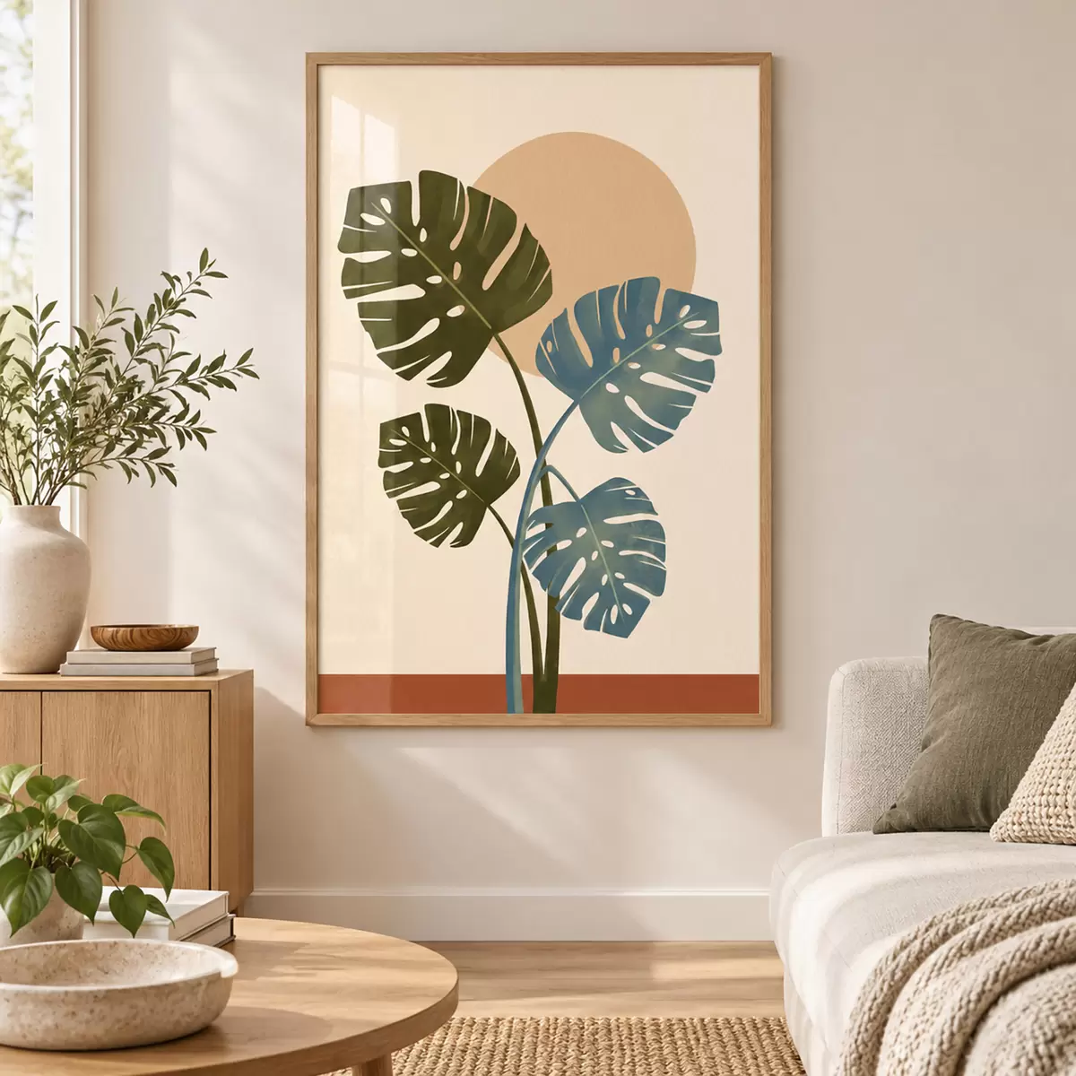 Poster Foglie tropicali sotto la luce soffusa del sole f50733