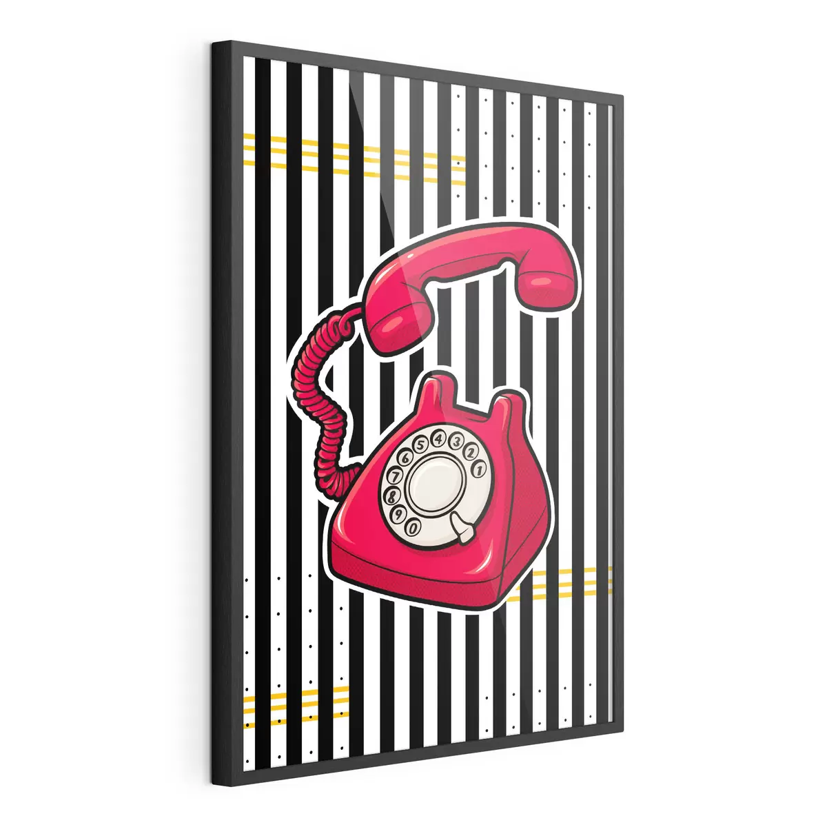 Poster Telefono rosso in stile retrò su sfondato a strisce larghe f50784