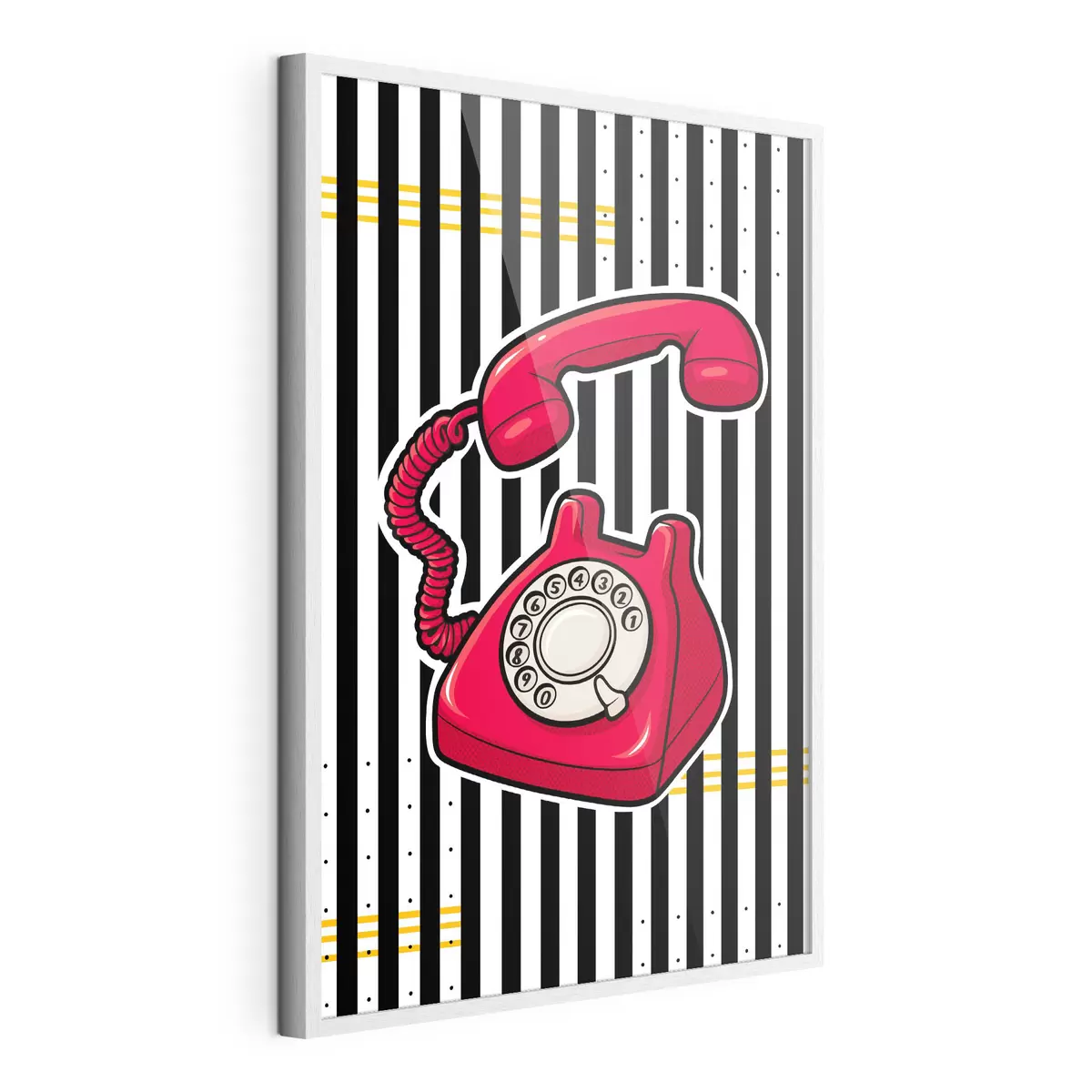 Poster Telefono rosso in stile retrò su sfondato a strisce larghe f50784