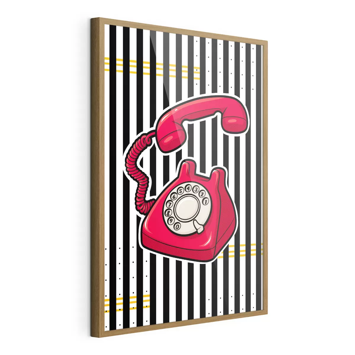 Poster Telefono rosso in stile retrò su sfondato a strisce larghe f50784