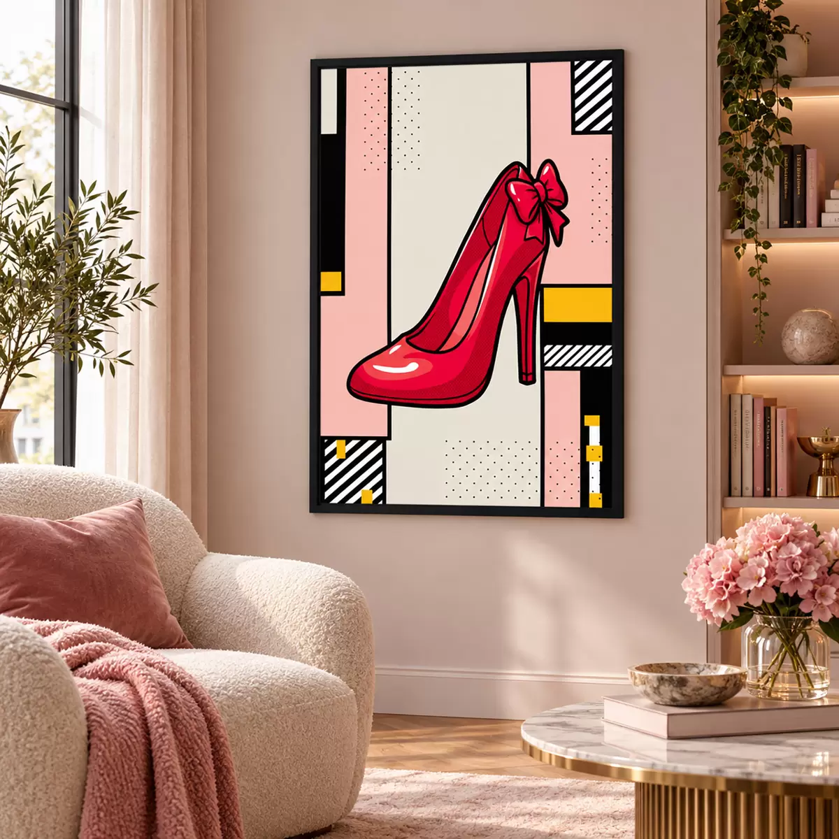 Poster Un elegante tacco rosso su uno sfondo giocoso f50785