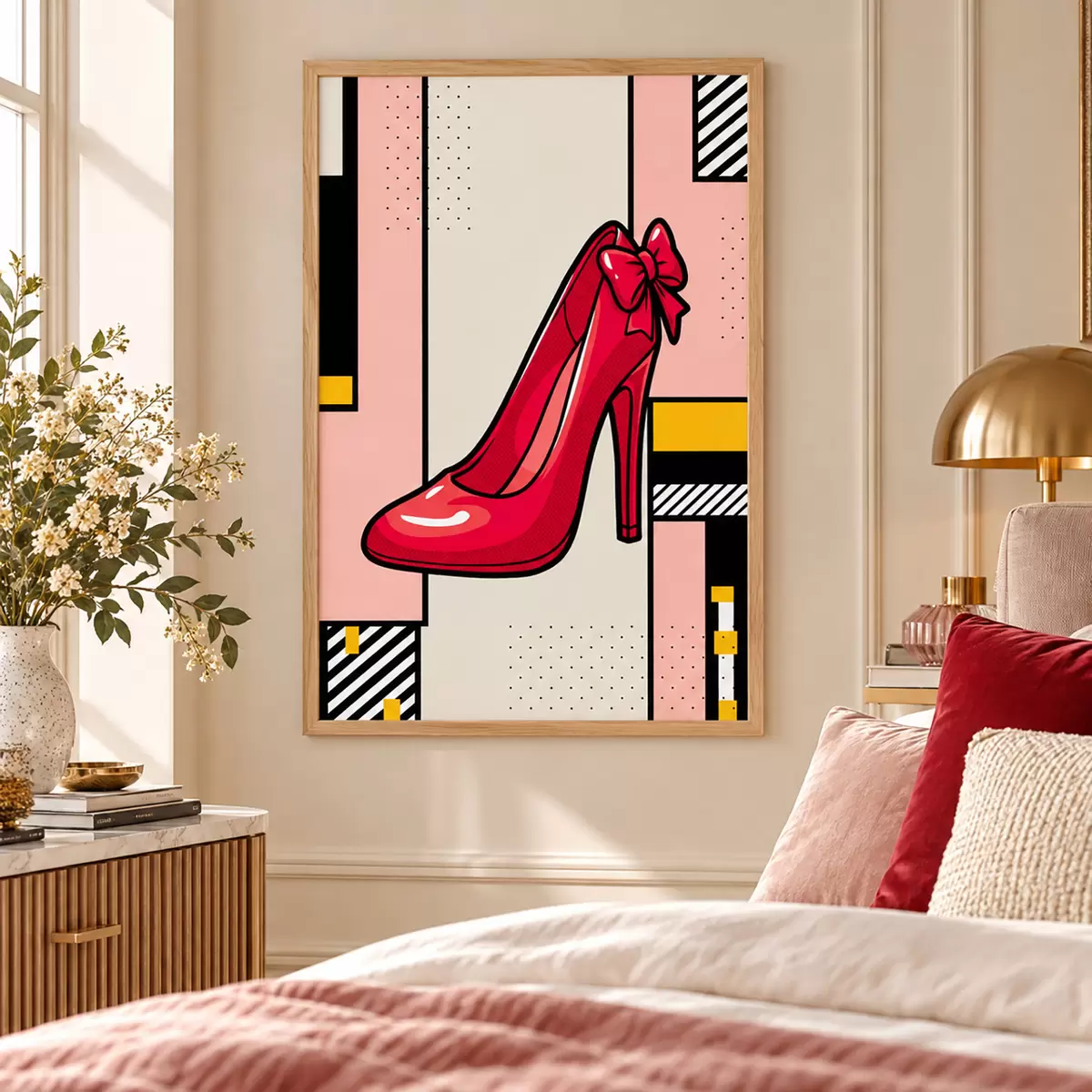 Poster Un elegante tacco rosso su uno sfondo giocoso f50785