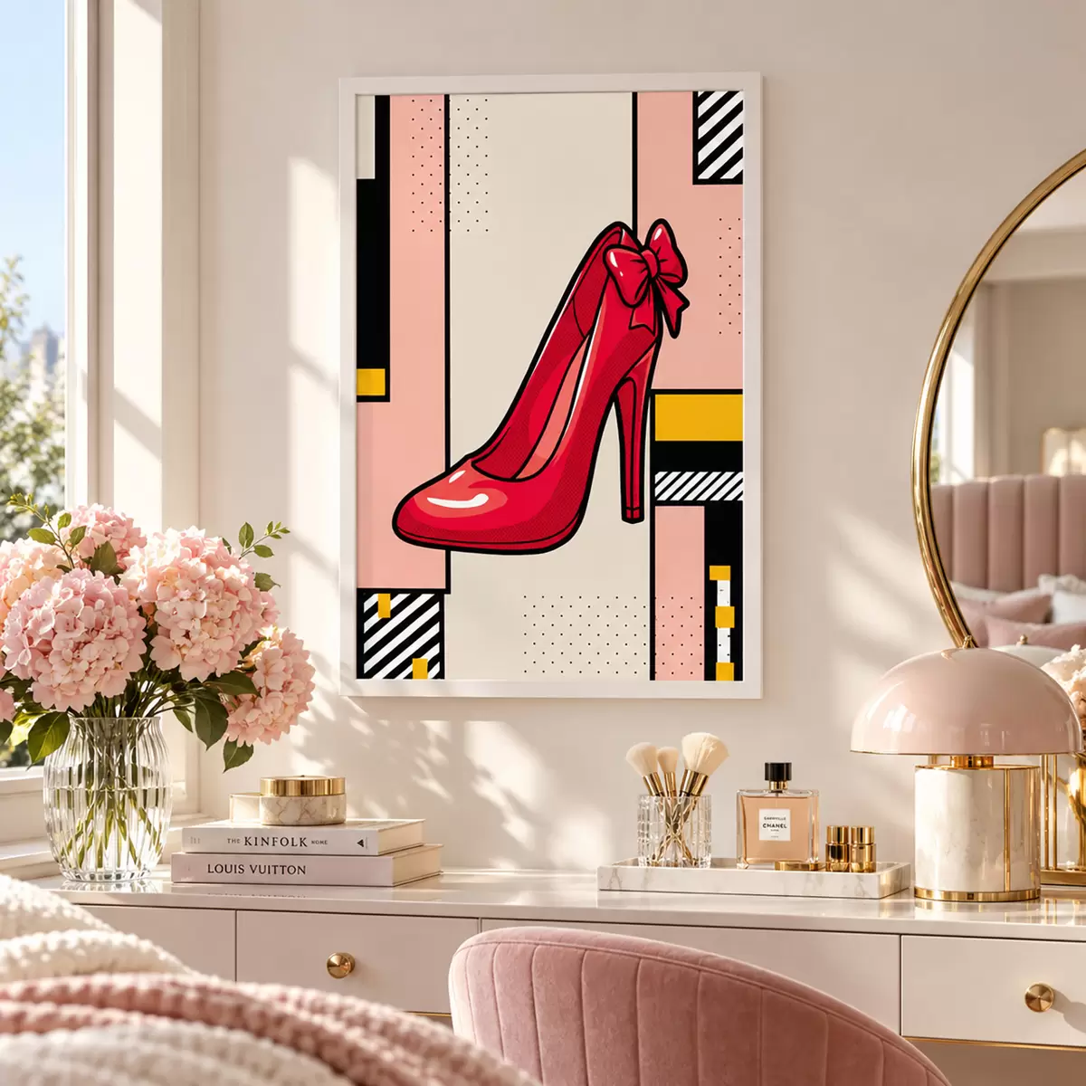 Poster Un elegante tacco rosso su uno sfondo giocoso f50785