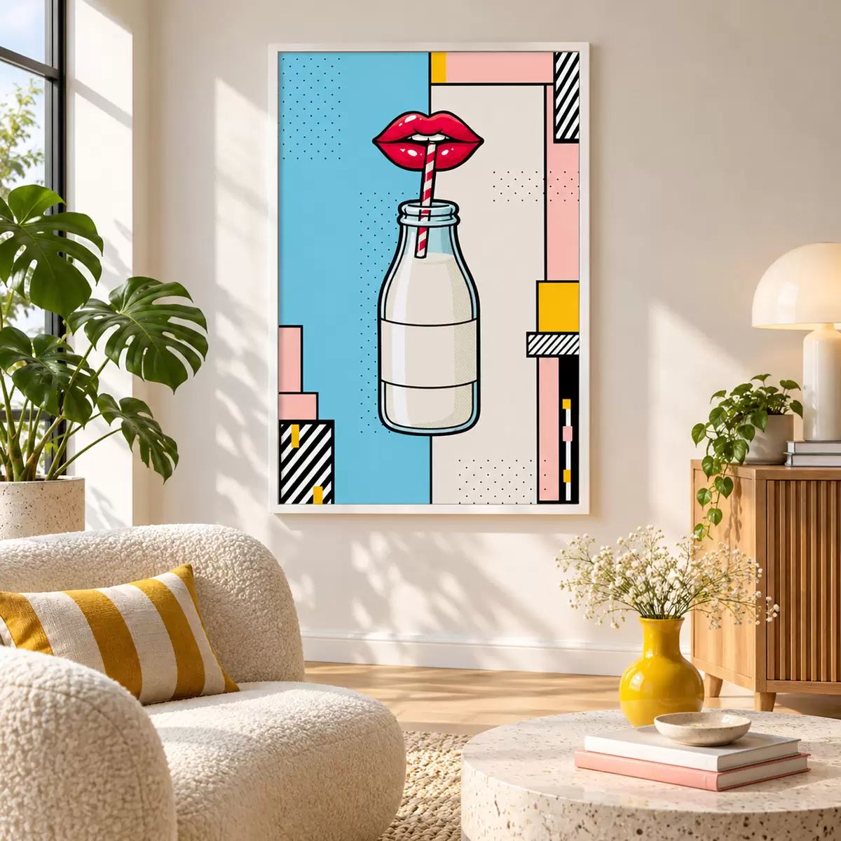 Poster Sorseggiando da una bottiglia dal design elegante f50786