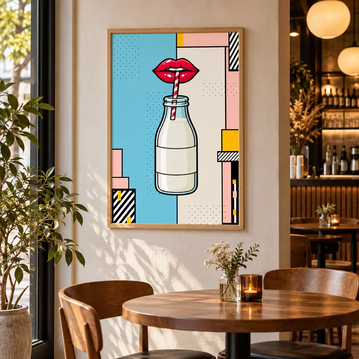 Poster Sorseggiando da una bottiglia dal design elegante f50786