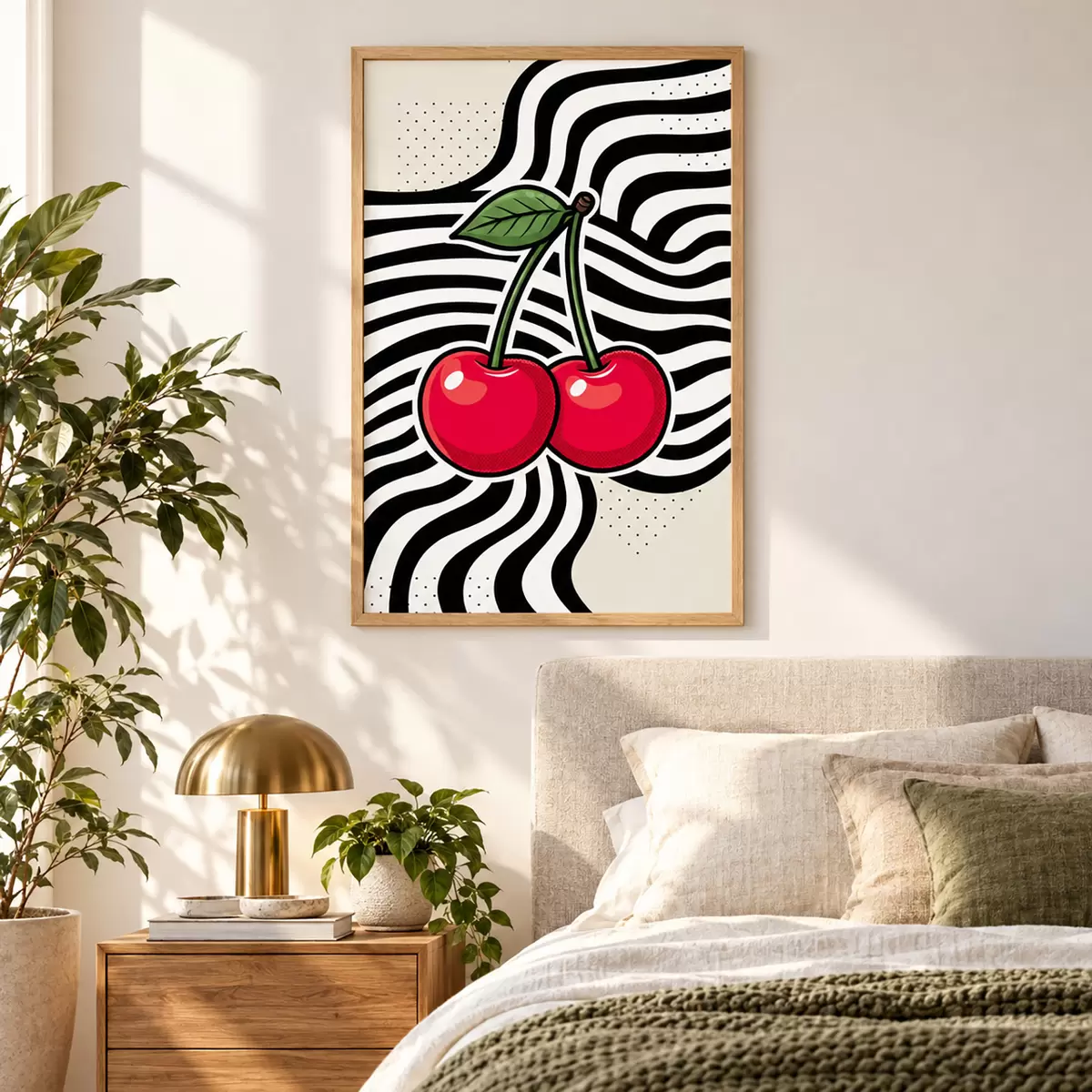 Poster Ciliegie dai colori vivaci su sfondi dai motivi audaci f50787