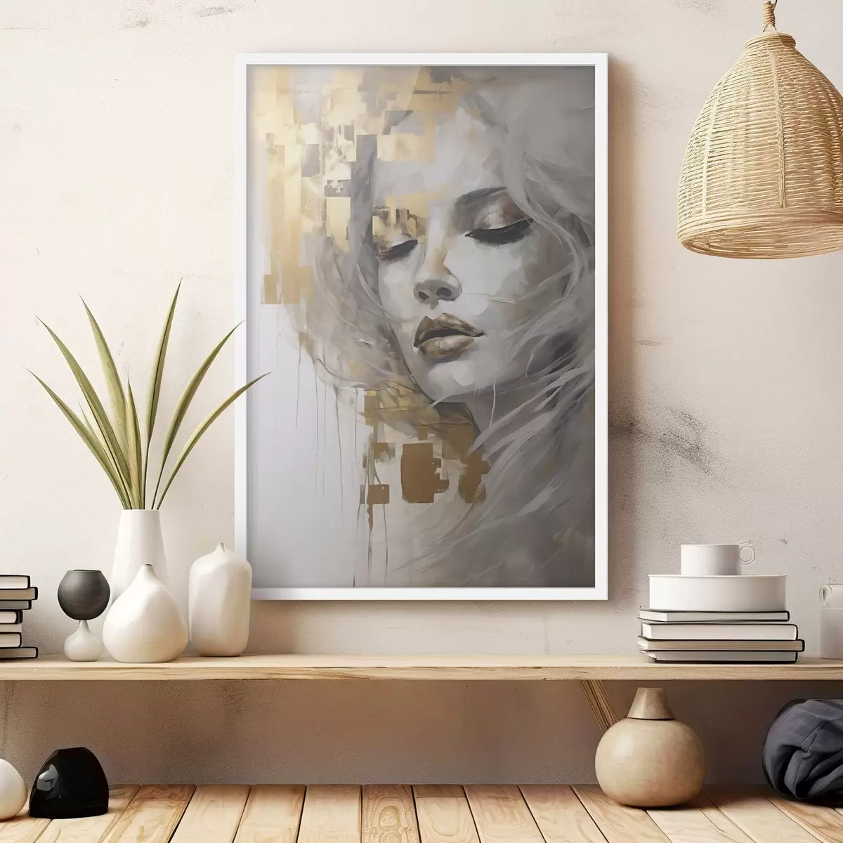 Poster Ritratto astratto di una giovane donna, che imita un dipinto f51130