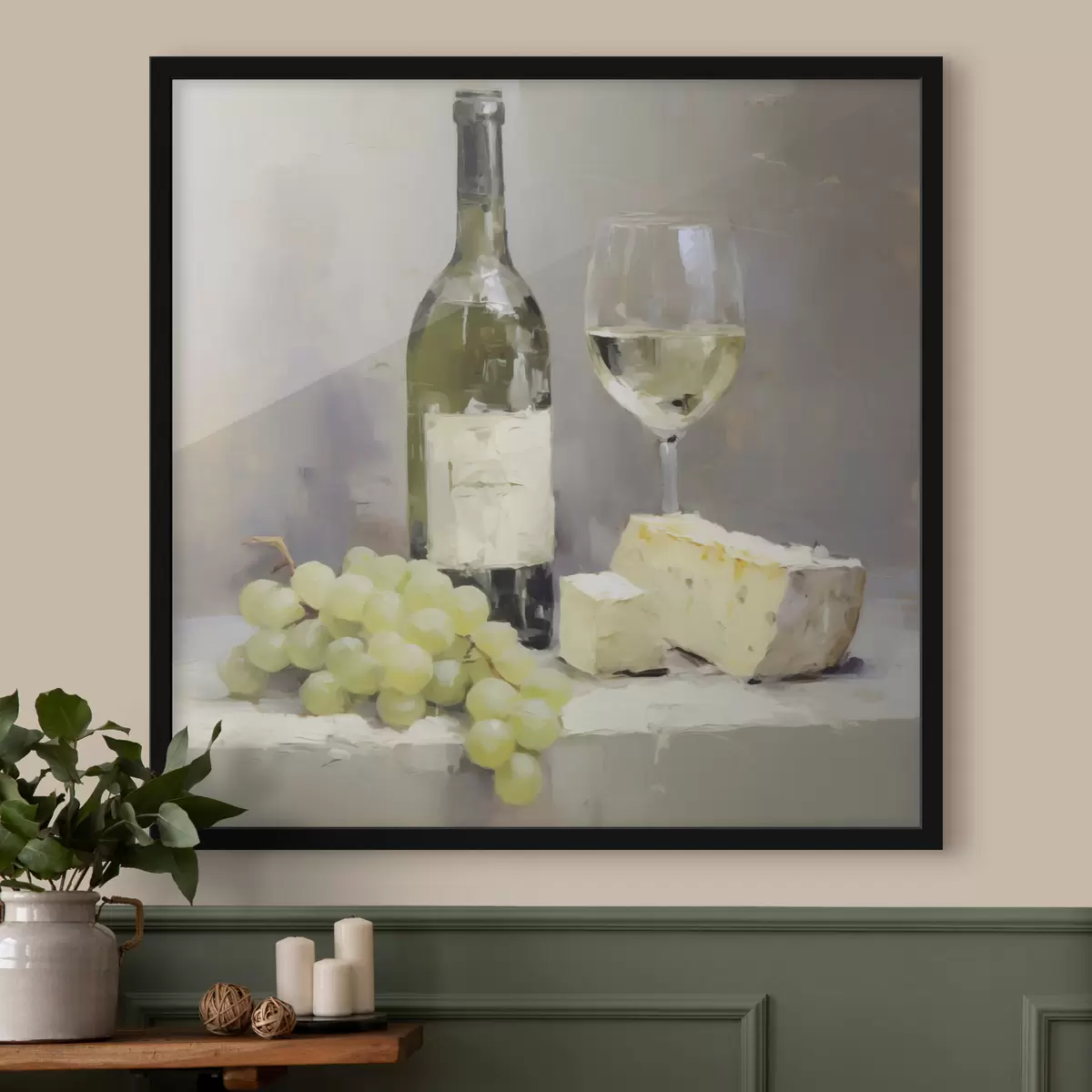 Poster Una bottiglia di vino e dell'uva, l'imitazione di un dipinto f51135