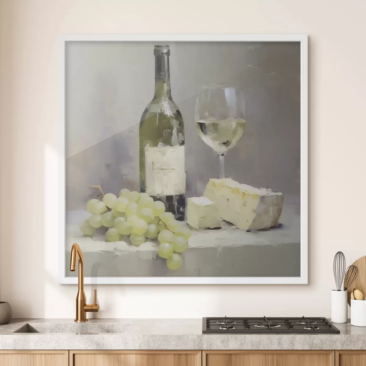 Poster Una bottiglia di vino e dell'uva, l'imitazione di un dipinto f51135