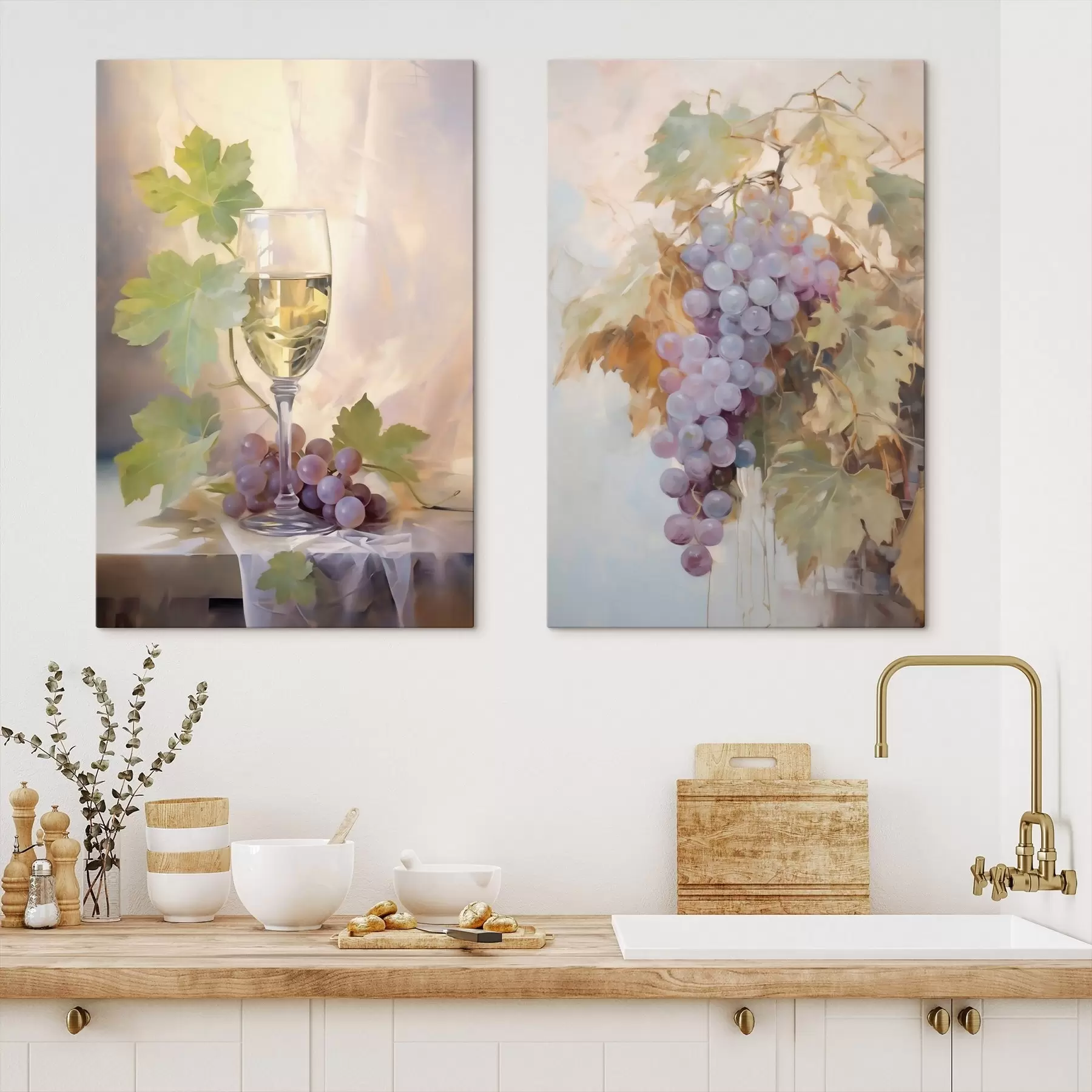 Quadro Un bicchiere di vino e dell'uva, riproduzione di un dipinto nr. m31093