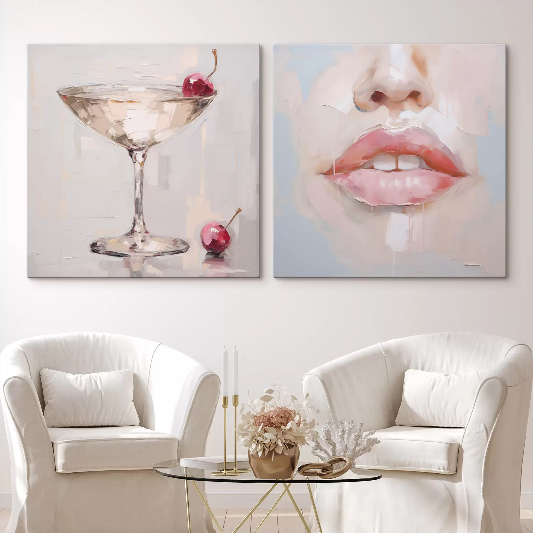 Quadro Labbra e un cocktail, imitazione di un dipinto nr. m31100