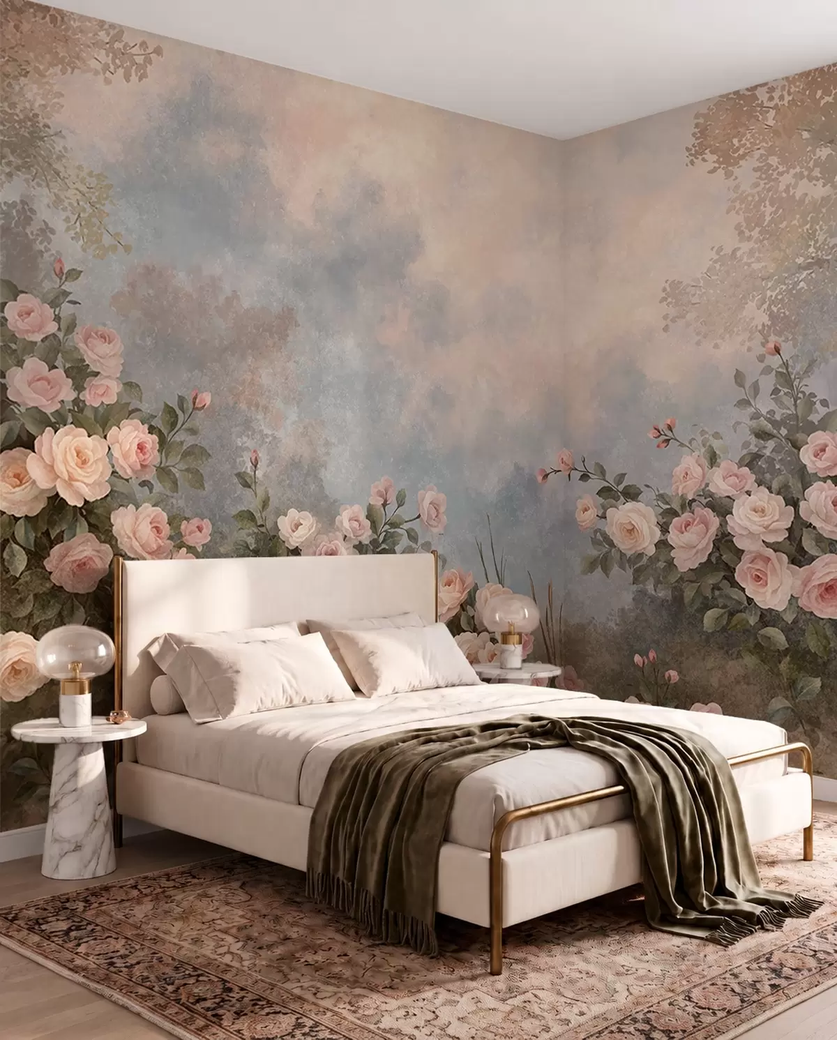 carta da parati Cespugli di rose rosa dai colori intensi su uno sfondo nebbioso nr. w05888
