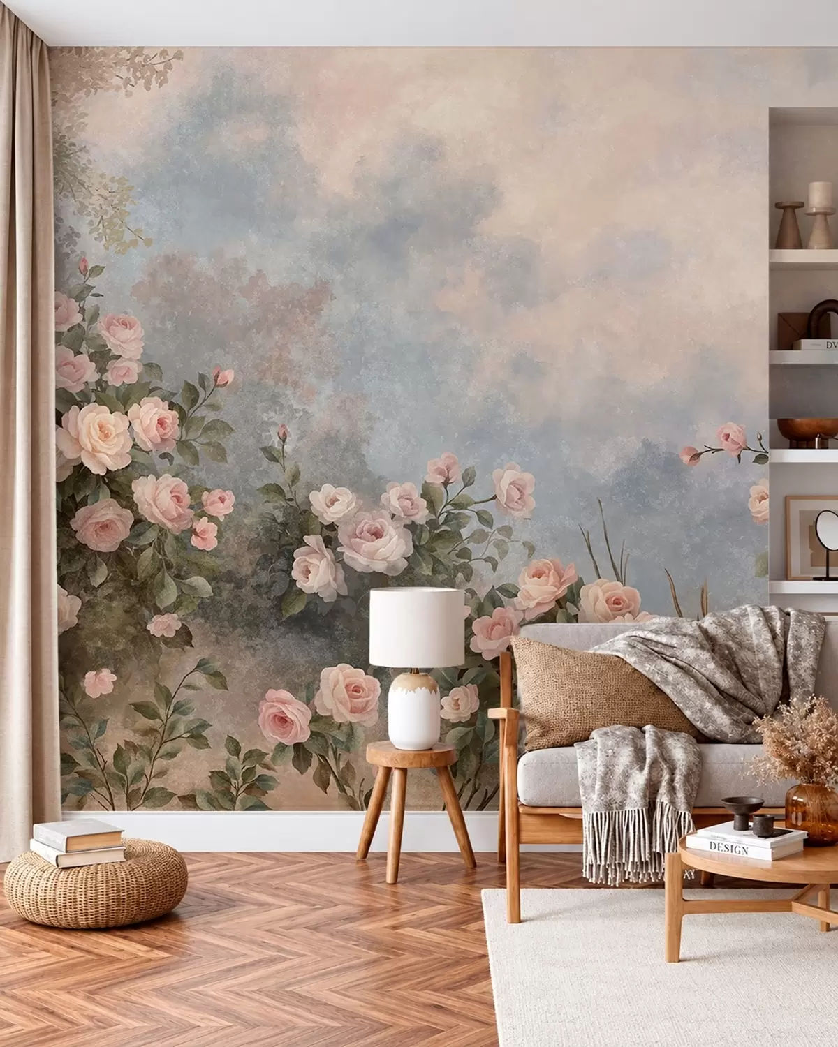 carta da parati Cespugli di rose rosa dai colori intensi su uno sfondo nebbioso nr. w05888