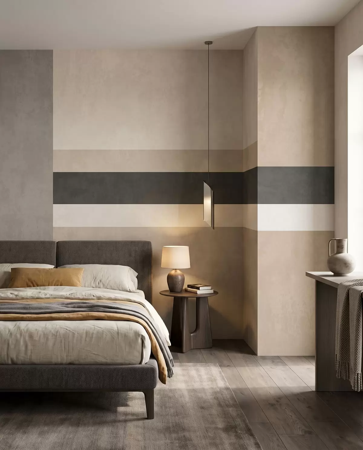 carta da parati Rettangoli astratti in calde tonalità di beige con una striscia scura nr. w05890