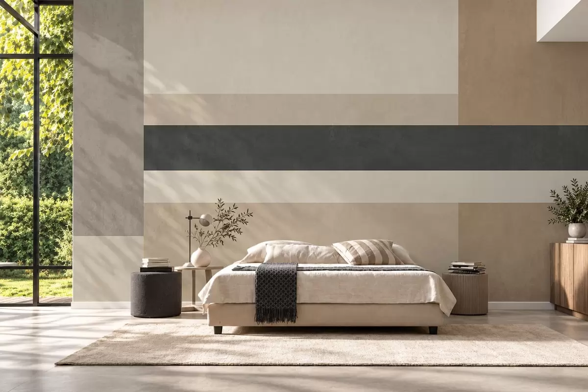 carta da parati Rettangoli astratti in calde tonalità di beige con una striscia scura nr. w05890