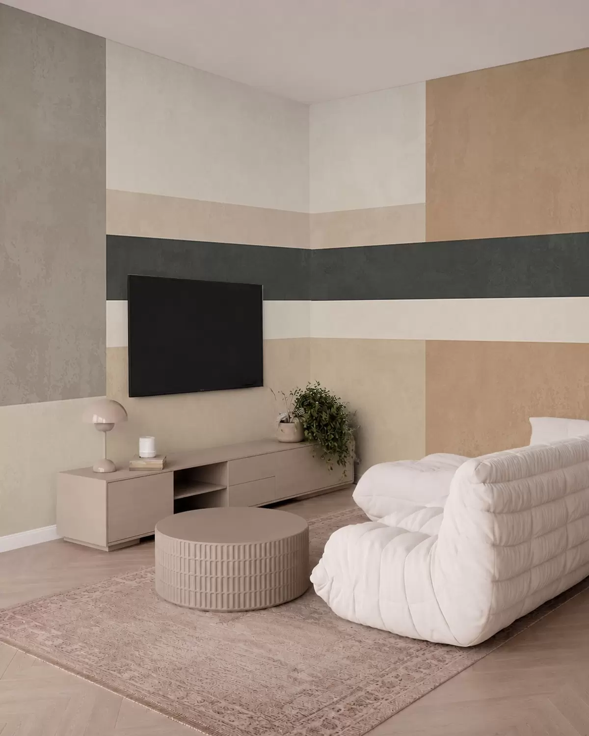 carta da parati Rettangoli astratti in calde tonalità di beige con una striscia scura nr. w05890