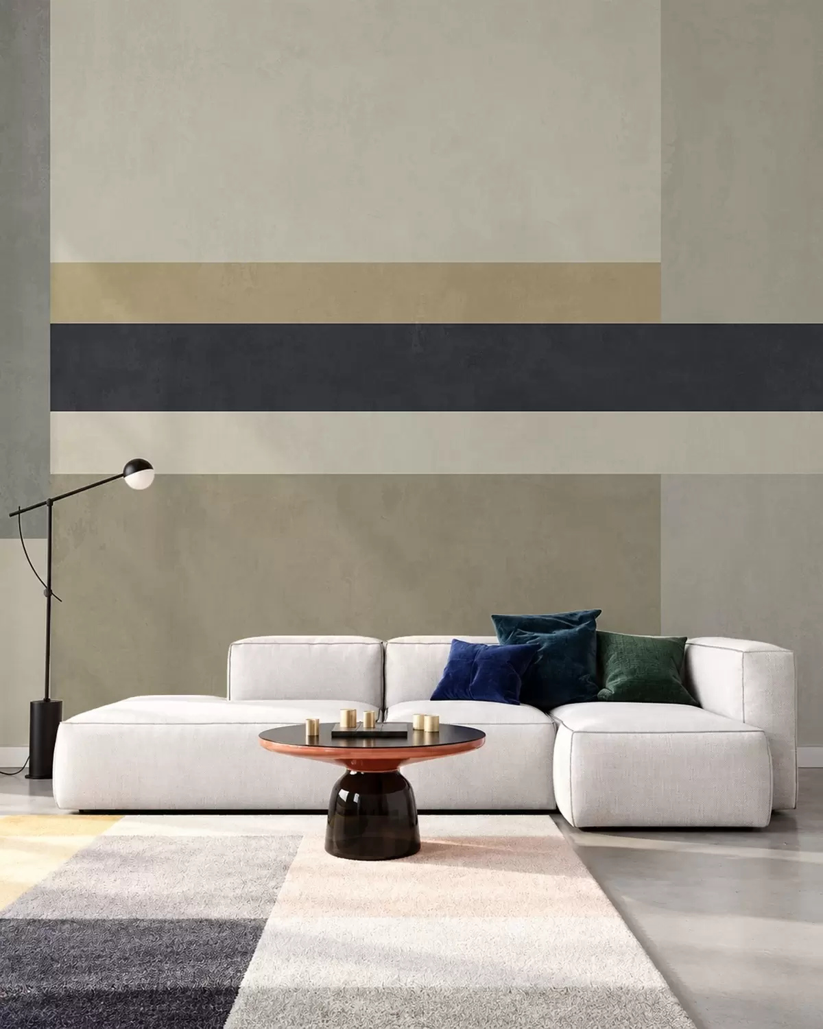 carta da parati Blocchi geometrici nei toni del beige e del grigio con una striscia scura nr. w05890v1