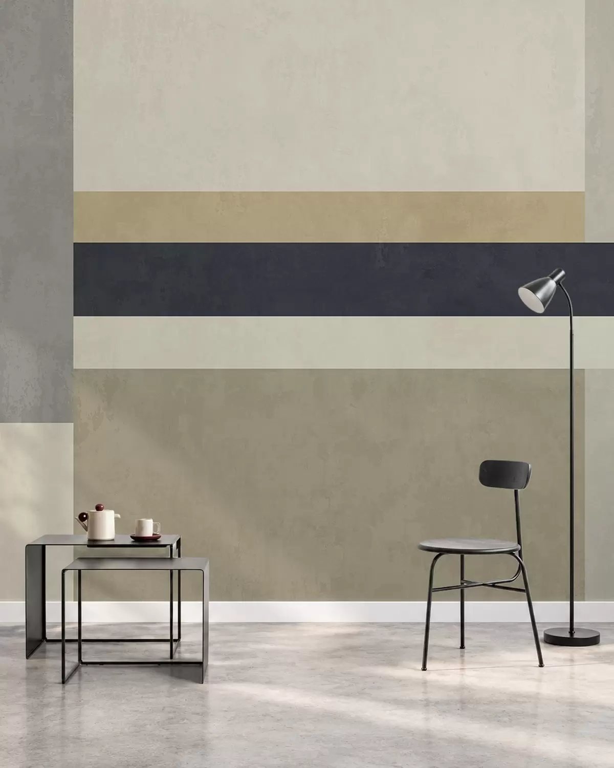 carta da parati Blocchi geometrici nei toni del beige e del grigio con una striscia scura nr. w05890v1