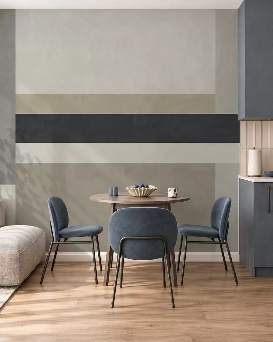 Carta da parati  Forme geometriche 3D Blocchi geometrici nei toni del beige e del grigio con una striscia scura