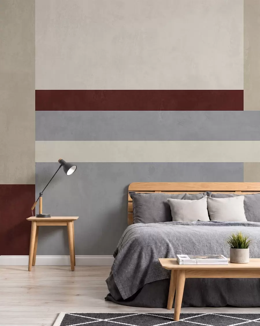 Carta da parati  Forme geometriche 3D Geometria astratta con blocchi di colore bordeaux, grigio e beige