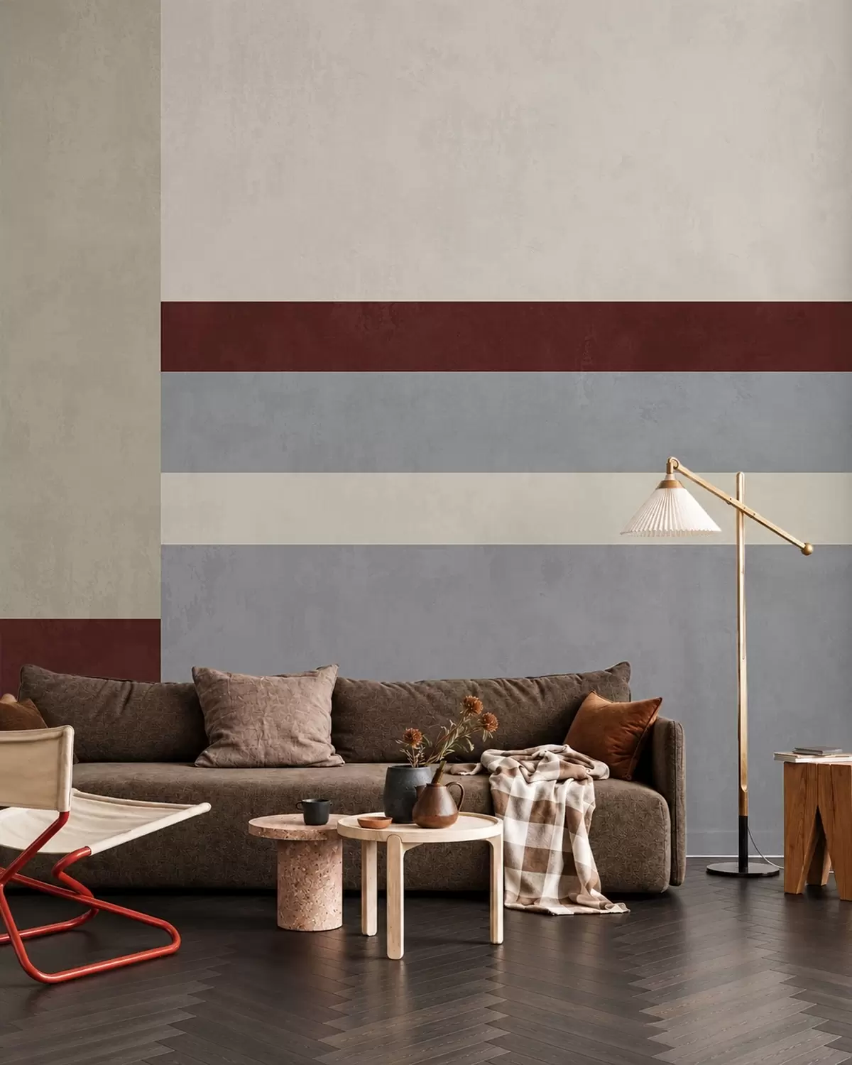 carta da parati Geometria astratta con blocchi di colore bordeaux, grigio e beige nr. w05890v2