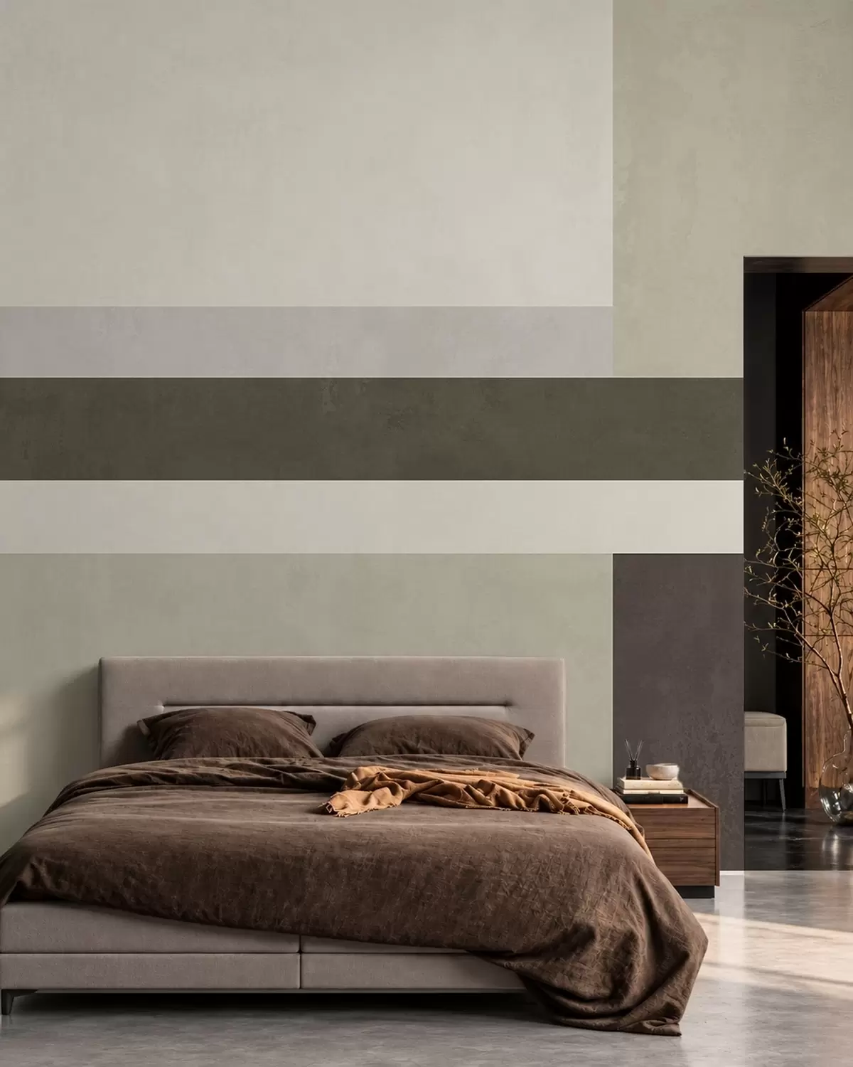 carta da parati Composizione geometrica con blocchi color oliva, grigio e beige nr. w05890v3