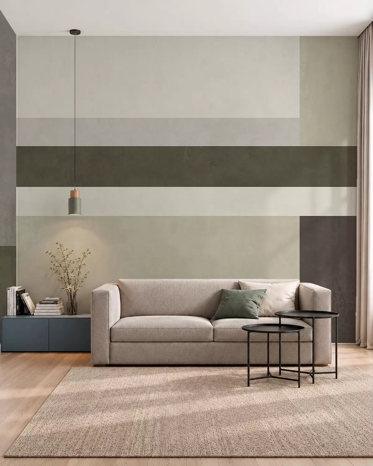 carta da parati Composizione geometrica con blocchi color oliva, grigio e beige nr. w05890v3