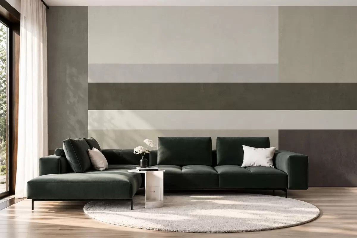 carta da parati Composizione geometrica con blocchi color oliva, grigio e beige nr. w05890v3
