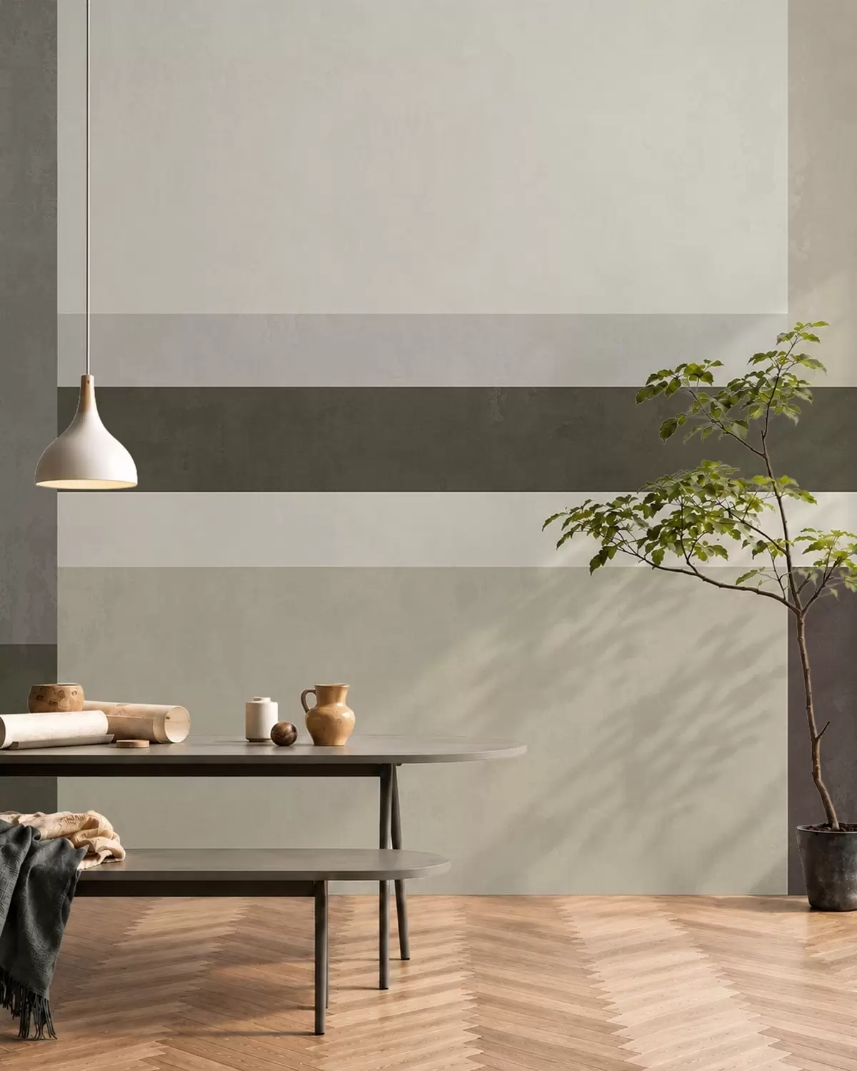 carta da parati Composizione geometrica con blocchi color oliva, grigio e beige nr. w05890v3
