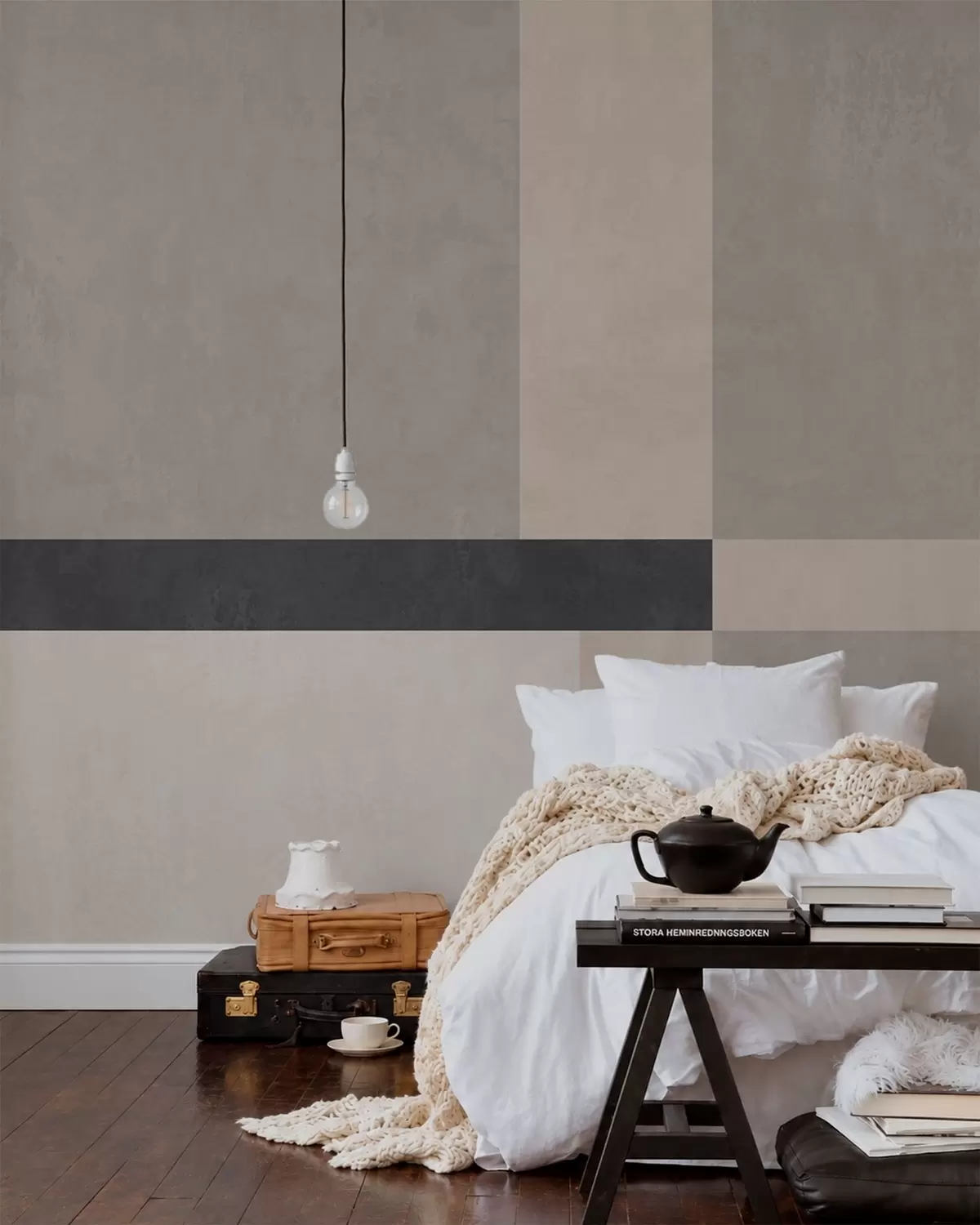 carta da parati Geometria astratta con blocchi beige e grigi e una striscia scura nr. w05891