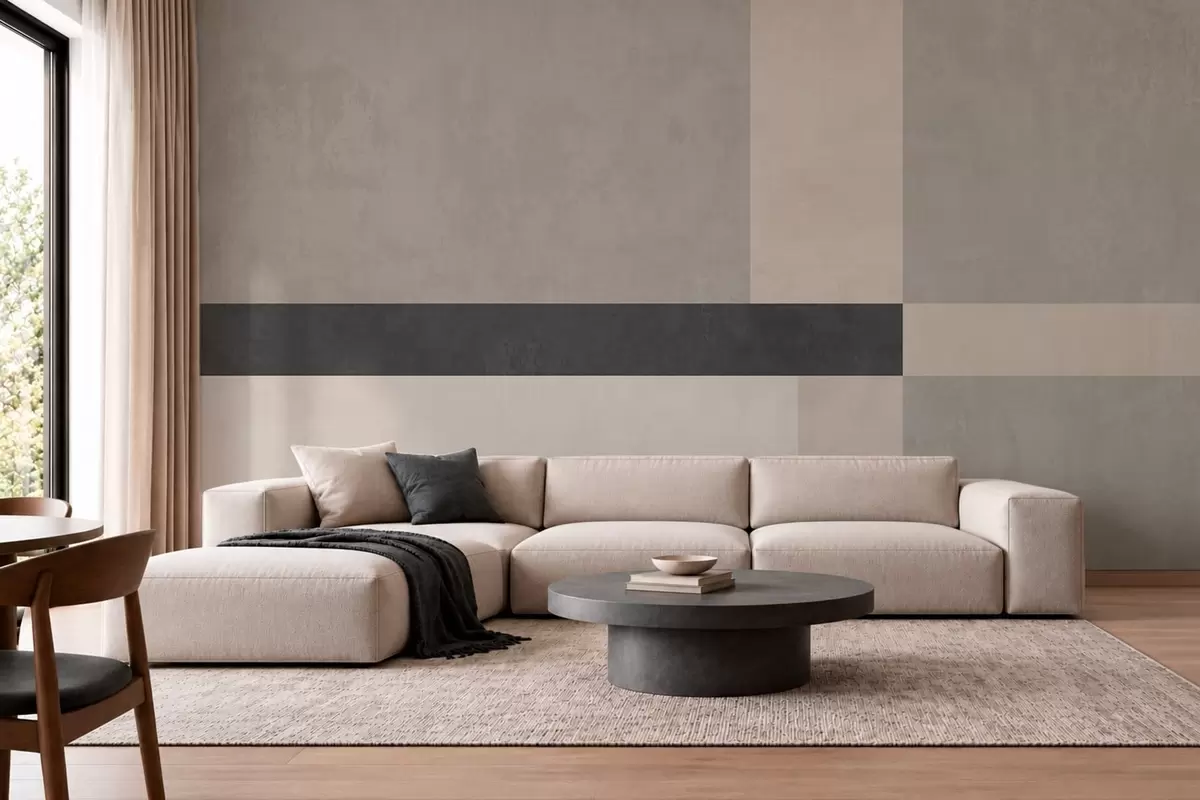 carta da parati Geometria astratta con blocchi beige e grigi e una striscia scura nr. w05891