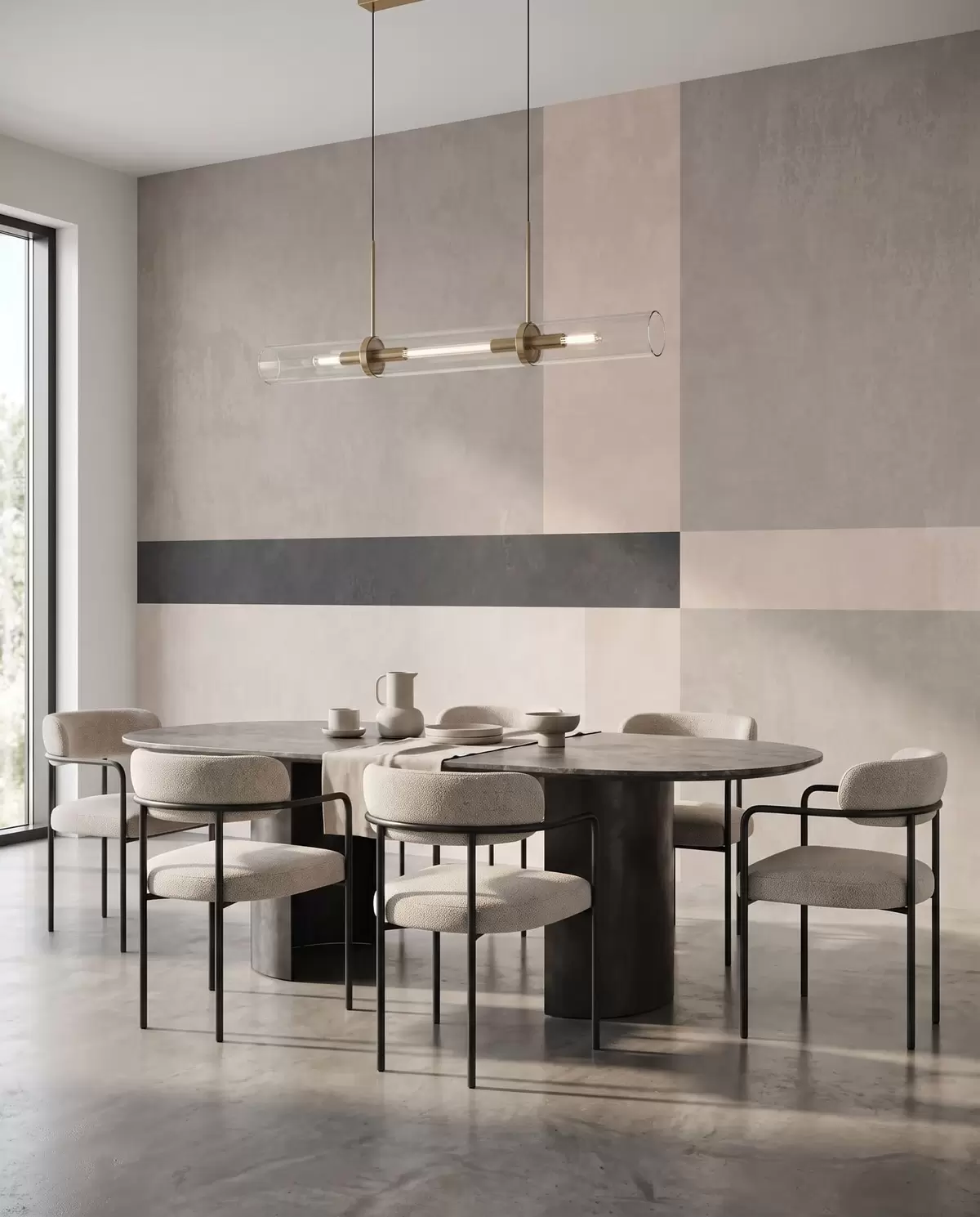 carta da parati Geometria astratta con blocchi beige e grigi e una striscia scura nr. w05891