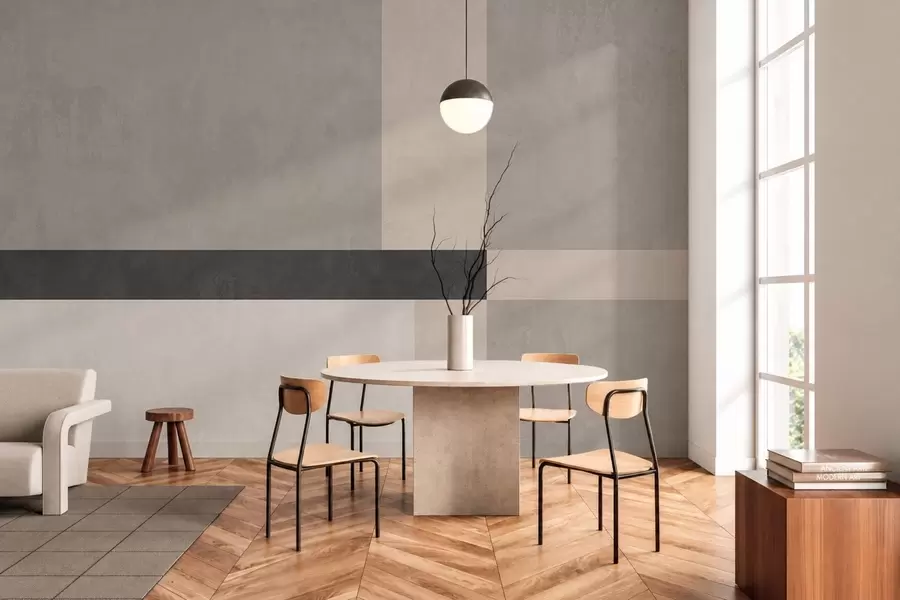 carta da parati Geometria astratta con blocchi beige e grigi e una striscia scura nr. w05891